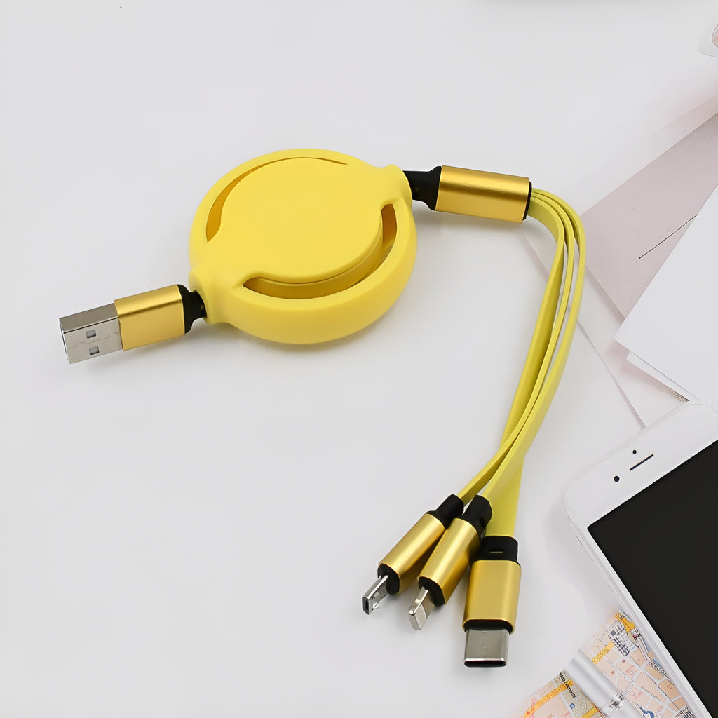 3-in-1 Retractable Multi Charging Cable – Lightning, Type-C & Micro USB Fast Charger