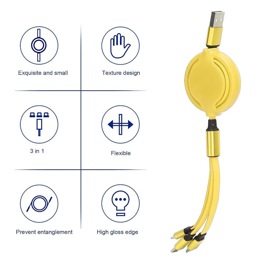 3-in-1 Retractable Multi Charging Cable – Lightning, Type-C & Micro USB Fast Charger