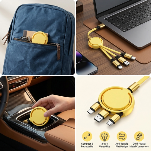 3-in-1 Retractable Multi Charging Cable – Lightning, Type-C & Micro USB Fast Charger